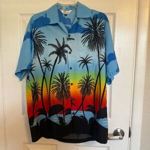Alvish Men's Hawaiian Palm Tree Short Sleeve Button-Up Shirt M